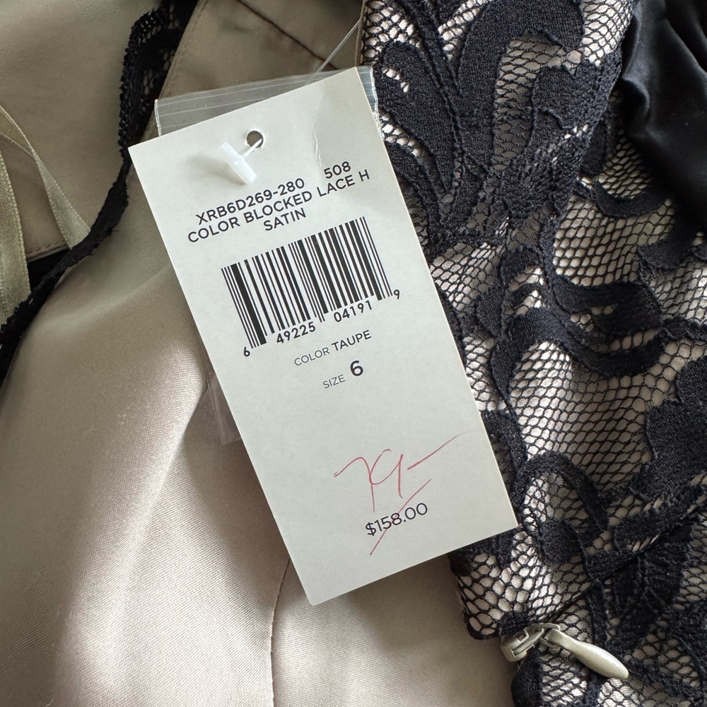 BCBG Paris Satin and Lace Black Nude Halter Dress Women’s Size 6 NWT - Picture 15 of 15
